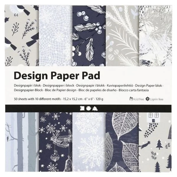 Designpapir i blok Jul Blå