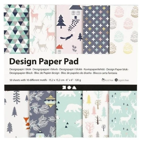 Designpapir i blok Jul Lyseblå