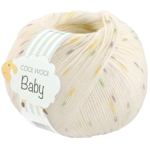 Lana Grossa Cool Wool Baby 368 Hvid/Citrongul/Lysegrå/Lysegrøn
