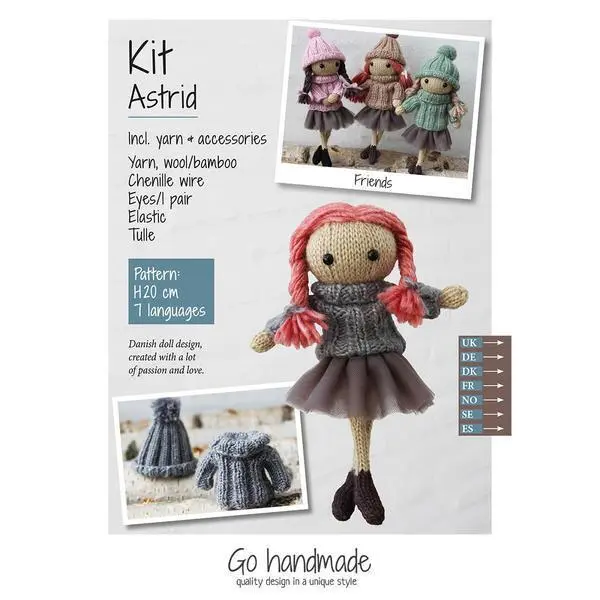 Go Handmade strikkekit Astrid Rødt hår/grå kjole/tylskørt