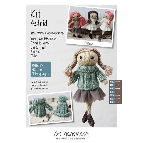 Go Handmade strikkekit Astrid Brunt hår/grøn kjole/tylskørt