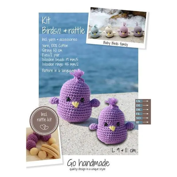 Go Handmade Hæklekit Baby Fugle og rangle