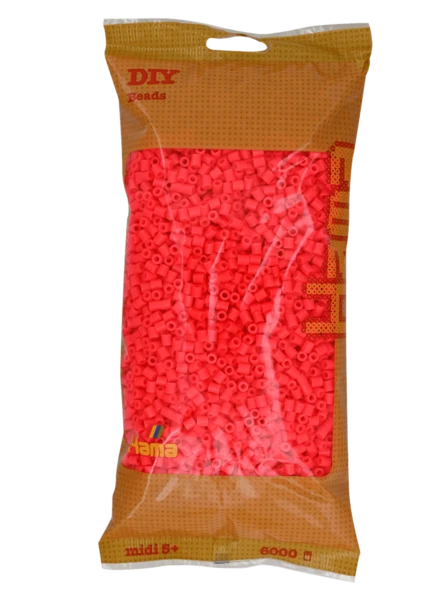 Hama Midi Perler, Ensfarvet, 6000 stk 205-33 Fluorescerende cerise