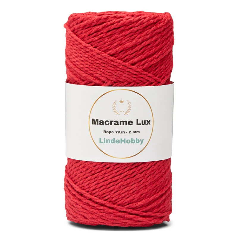 LindeHobby Macrame Lux, Knyttegarn, 2 mm 10 Rød