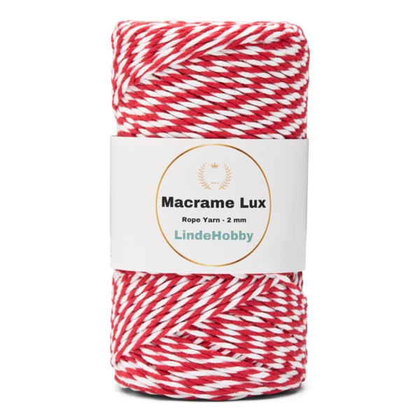 LindeHobby Macrame Lux, Knyttegarn, 2 mm 12 Rød og hvid