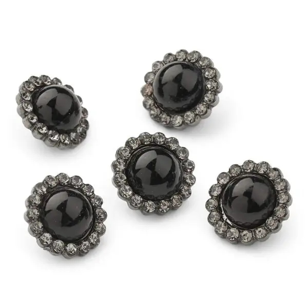 HobbyArts Rhinstens- og Perleknapper, Sort, 12 mm, 5 stk
