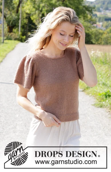 248-20 Brown Butterflies Top by DROPS Design