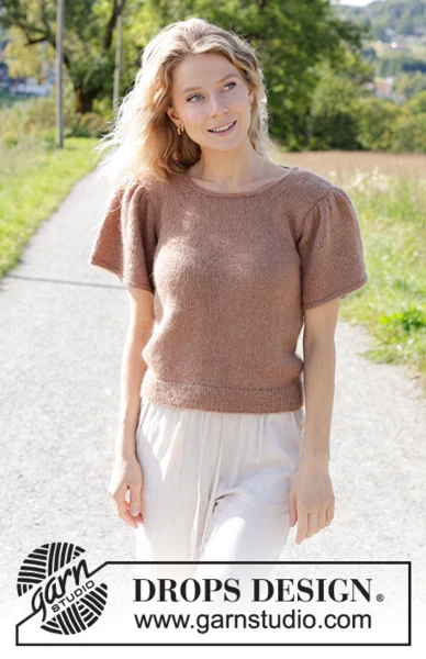 248-20 Brown Butterflies Top by DROPS Design