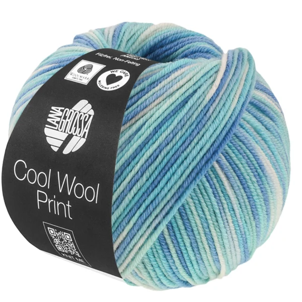 Lana Grossa Cool Wool Print 844 Turkis/Lyseblå/Azurblå/Råhvid