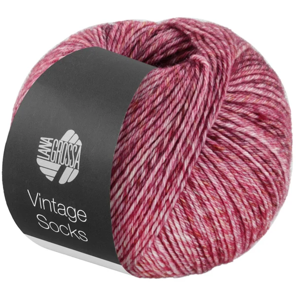 Lana Grossa Vintage Socks 1009 Gammelrosa/geraniumrød/bourdeaux meleret