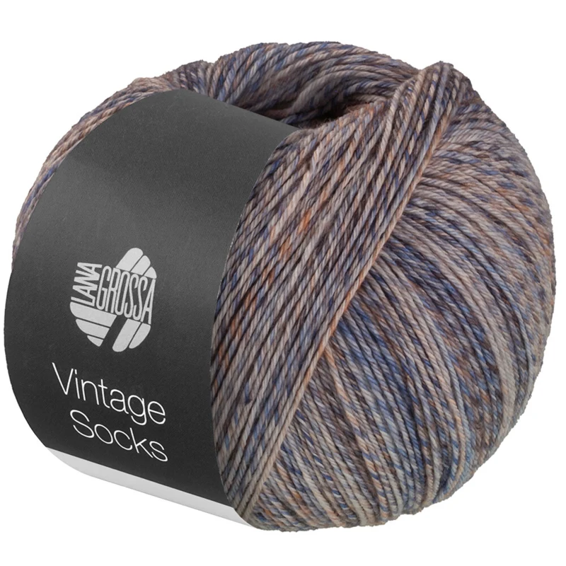 Lana Grossa Vintage Socks 1018 Beige/lysegrå/mørkegrå/orange/mørkebrun meleret