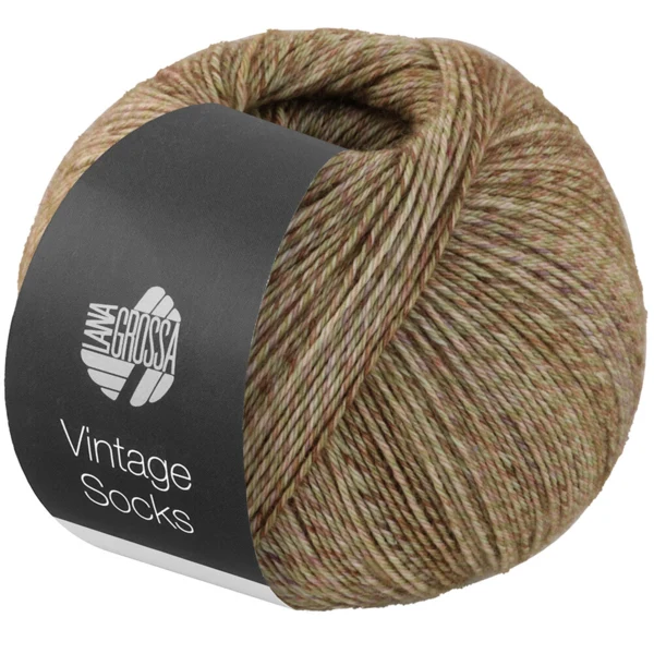 Lana Grossa Vintage Socks 1013 Khaki/lysebeige/sart grøn/brun meleret