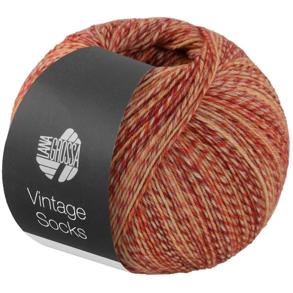 Lana Grossa Vintage Socks 1012 Rust/mørkerød/gul/orange/creme meleret