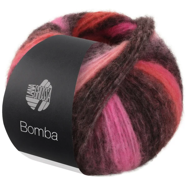 Lana Grossa Bomba 02 Rosa/pink/koral/brombær/grårød/grårosa/mørkegrå