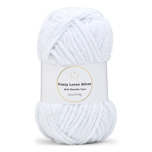 LindeHobby Fuzzy Chenille Silver Lurex 01 Hvid