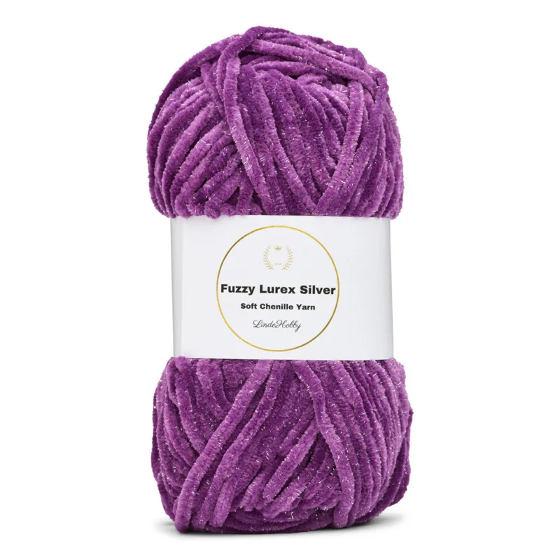 LindeHobby Fuzzy Chenille Silver Lurex 40 Lilla