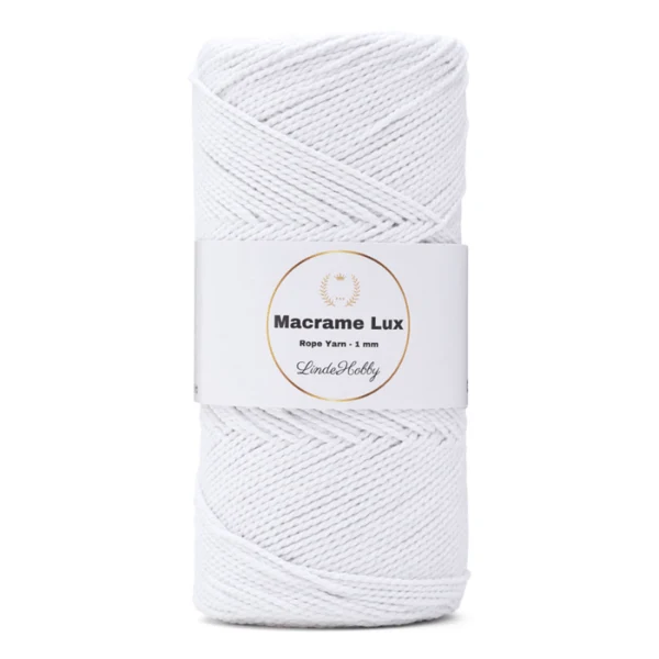LindeHobby Macrame Lux, Knyttegarn, 1 mm 15 Hvid