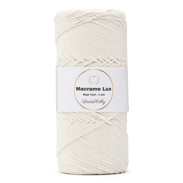 LindeHobby Macrame Lux, Knyttegarn, 1 mm 01 Sukkerhvid