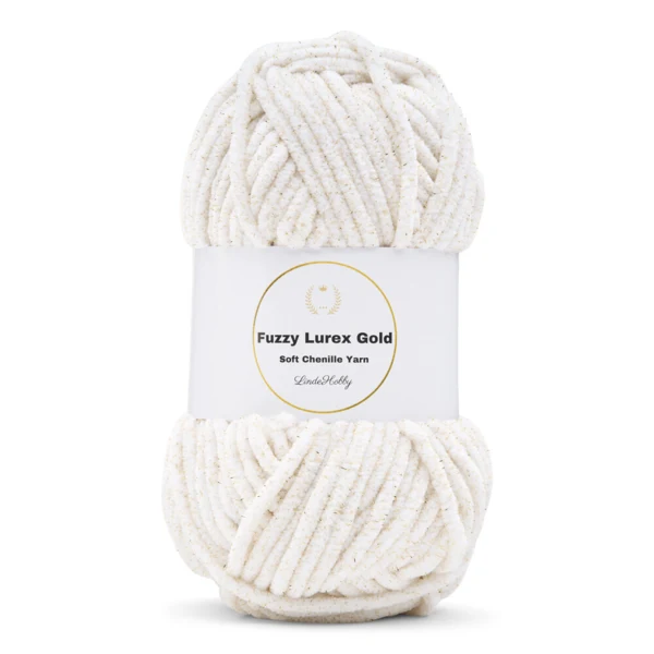 LindeHobby Fuzzy Chenille Gold Lurex 01 Hvid