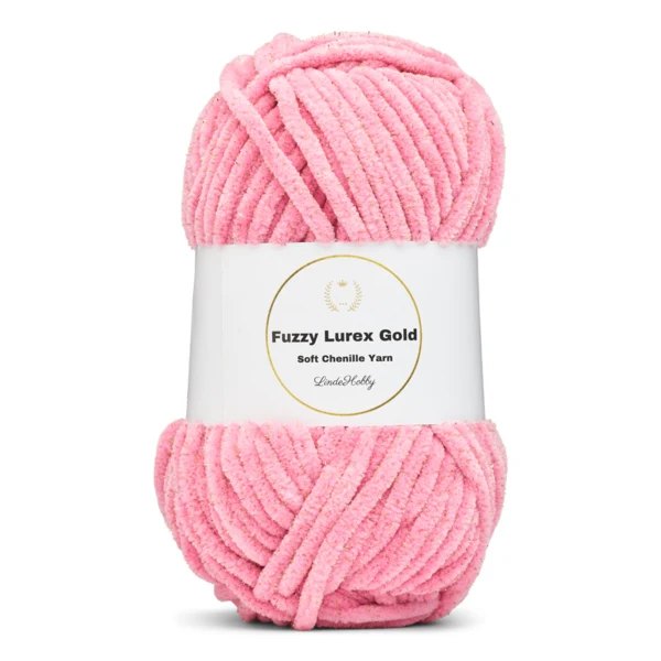 LindeHobby Fuzzy Chenille Gold Lurex 14 Mørk lyserød
