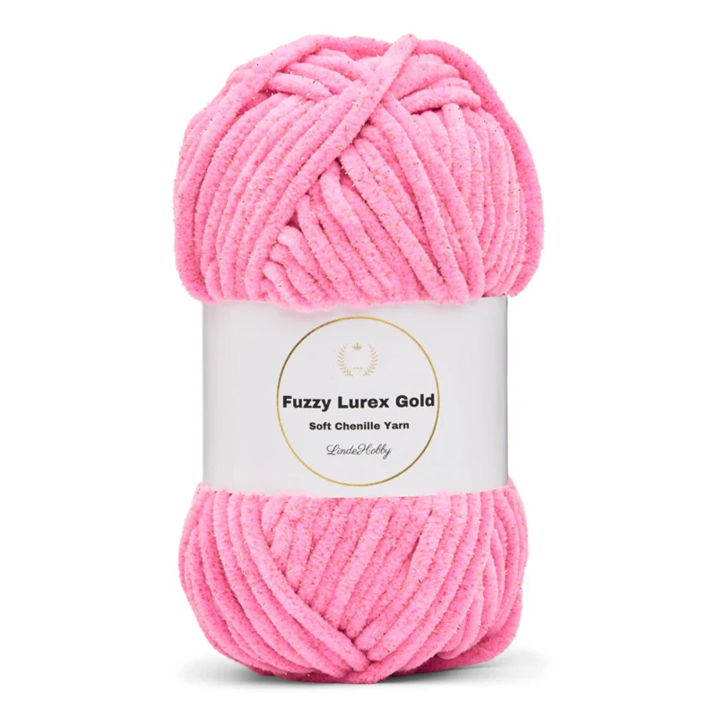 LindeHobby Fuzzy Chenille Gold Lurex 48 Neonlyserød (lys)