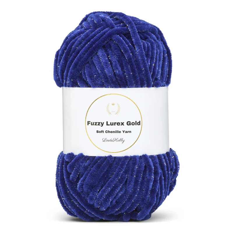 LindeHobby Fuzzy Chenille Gold Lurex 26 Saksblå