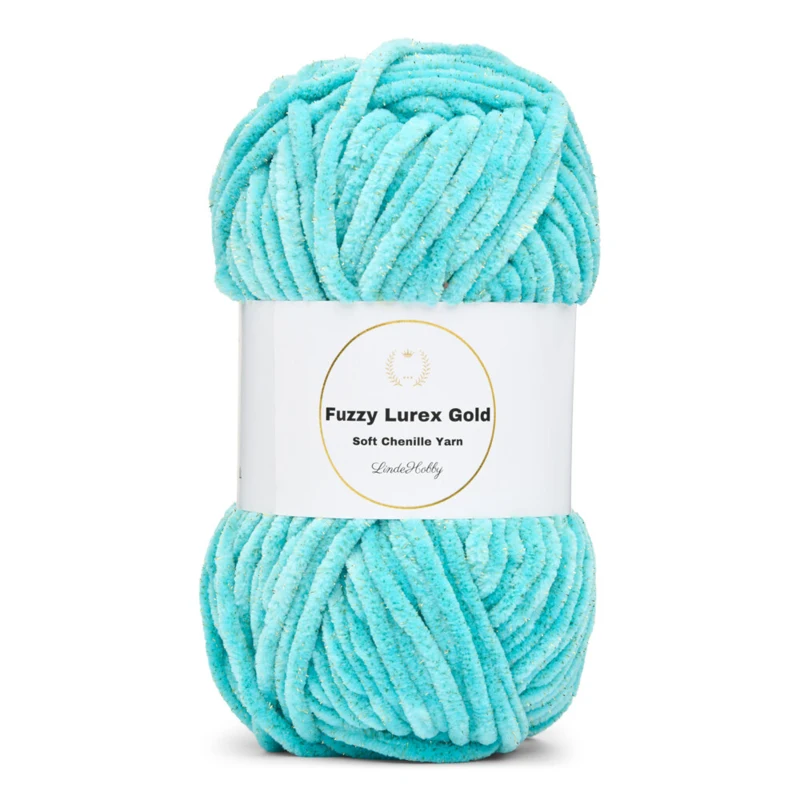 LindeHobby Fuzzy Chenille Gold Lurex 13 Blågrøn