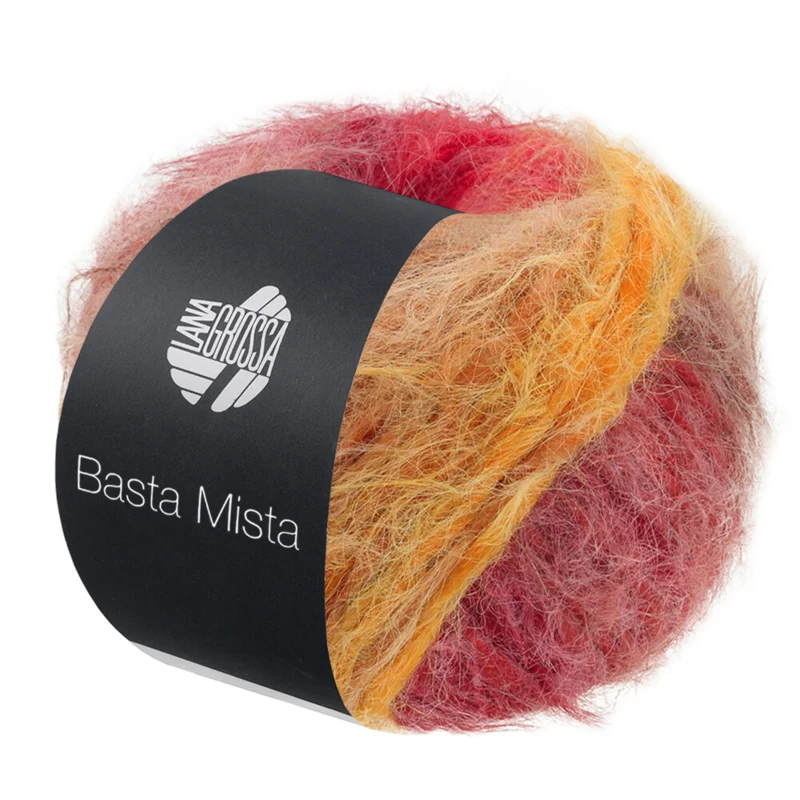 Lana Grossa Basta Mista 124 Gråbrun/camel/safrangul/orange/grårød/mørkerød/rød