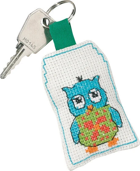 Broderikit Nøglering blå ugle 5 x 7 cm