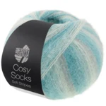 Lana Grossa Cosy Socks Soft Stripes 110 Lysegrå/mint/mintturkis/turkis/lys petrol