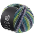 Lana Grossa Cosy Socks Multi Stripes 157 Lavendel/petrol/majgrøn/turkis/natblå