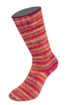 Lana Grossa Cosy Socks Multi Stripes 159 Rød/fuchsia/orange/mørkebrun/laks