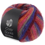 Lana Grossa Cosy Socks Multi Stripes 156 Blåviolet/vinrød/græskar/pink/grågrøn