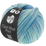 Lana Grossa Cool Wool Print 844 Turkis/Lyseblå/Azurblå/Råhvid