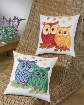 Broderikit Ugler rød/gul 42x42cm