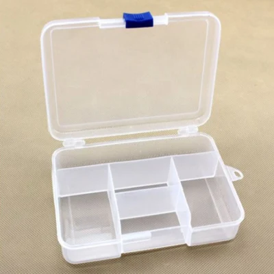 HobbyArts Plastboks med låg, transparent, 14,5x10 cm, 5 rum