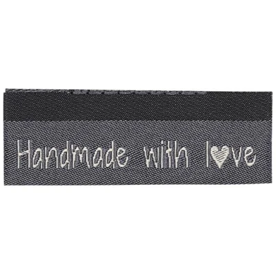Go Handmade Vævet Label, Dobbeltsidet, Handmade with love, 50 x 11,5 mm, 10 stk