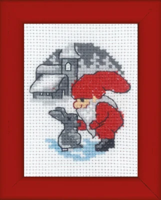 Broderikit Kanin & Nisse julebillede 6 x 8 cm